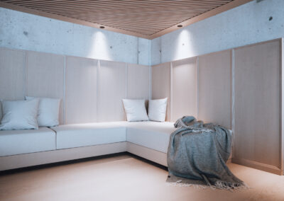 Herzlich willkommen im Haus Jausern, Lobby, ankommen und genießen, Holz und Beton, Interior Design